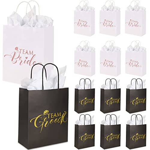 12 Pièces Set de Sac Cadeau de Fête Nuptiale et 12 Papier de Soie Sac de Faveur de Mariage Équipe du Marié Sac Emballage Cadeau de Demoiselle d'Honneur en Feuille Or et Or Rose avec Poignée Cover
