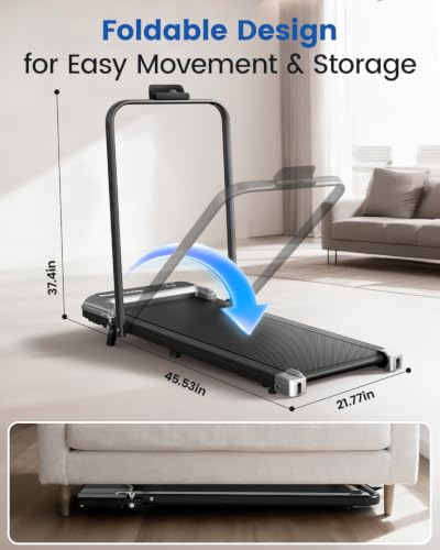 Image of Walking Pad Treadmill with Handle Bar and Adjustable Incline, Compact Portable Treadmills for Home Office, 2.5HP Quiet Anti-Slip Under Desk Treadmills, 0.6-3.8 MPH Remote Speed Control