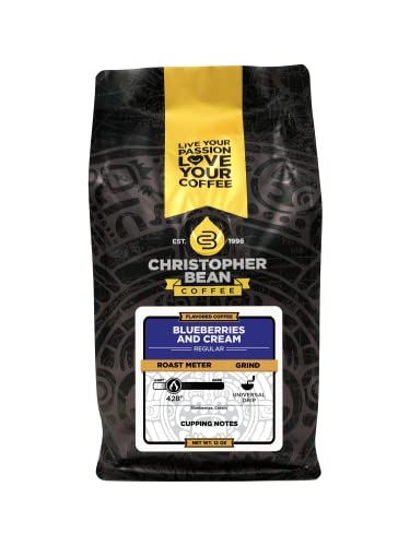 Christopher Bean Coffee - Blueberries and Cream Flavored Coffee, (Regular Ground) 100% Arabica, No Sugar, No Fats, Made with Non-GMO Flavorings, 12-Ounce Bag of Regular Ground coffee Christopher Bean Coffee - Blueberries and Cream Flavored Coffee, (Regular Ground) 100% Arabica, No Sugar, No Fats, Made with Non-GMO Flavorings, 12-Ounce Bag of Regular Ground coffee