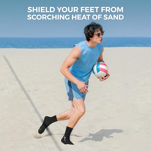 Nordic Essentials Aqua Beach Socks - 1 Pair - For Sand Soccer, Volleyball, Swim, Diving, Snorkel Equipment for Men, Women, Kids, Youth - Neoprene Lycra Waterproof Booties - Sun Protection L - Black - Thumbnail 4