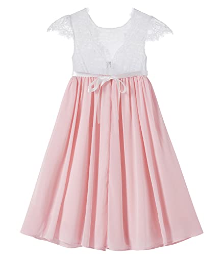 Beganly Blumensmädchenkleid Prinzessin Festliches Kinder Mädchen Kleid Festzug Kleider Hochzeit Partykleid Anmutig Lieblich V-Rücken Spitze A-Linie Langes Chiffon Kleid Errötendes Rosa 150 (Pink)