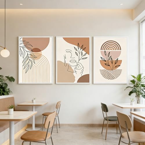 Poster Mural Terracotta et Beige Bohème, Set de 3 Tableaux pour une Chambre Parentale Cosy
