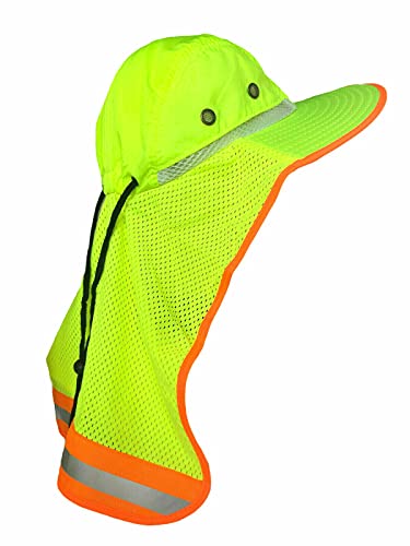 Men Women High Visibility Reflective Sun Hat With Neck Flap Wide Brim Boonie Hat Bucket Cap (1Pc Neon Lime) #TOP1