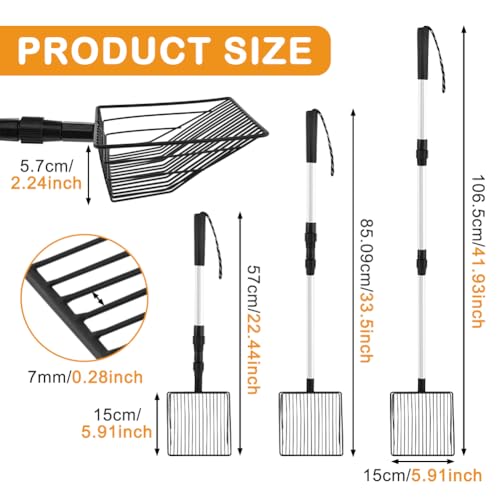 Image of Adjustable Cat Litter Scoop with Rotating Lock, 22.4 inch to 42 inch 3-Section Telescopic Kitty Litter Scoop, Chicken Poop Scooper Iron Shovel with Rubber Long Handle for Cat /Dog /Poultry