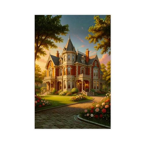 Poster rétro manoir sur toile haut de gamme décoration murale 50,8x76,2 cm