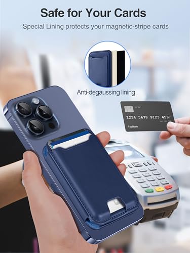 TopMade for Magsafe Wallet, Strongest Magnetic Phone Wallet for iPhone 14, iPhone 16/15/14/13/12 Series, Leather Magnetic Card Holder with Powerful Magnets, RFID Blocking, Fit 6 Cards, Dark Blue — view 4