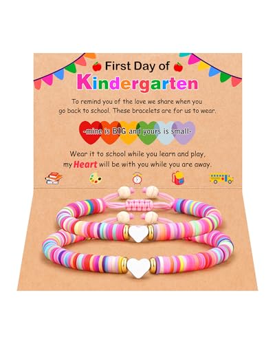 PINKDODO Matching Heart Bracelets for 2-First Day of Kindergarten Mother Daughter Best Friends Bracelets
