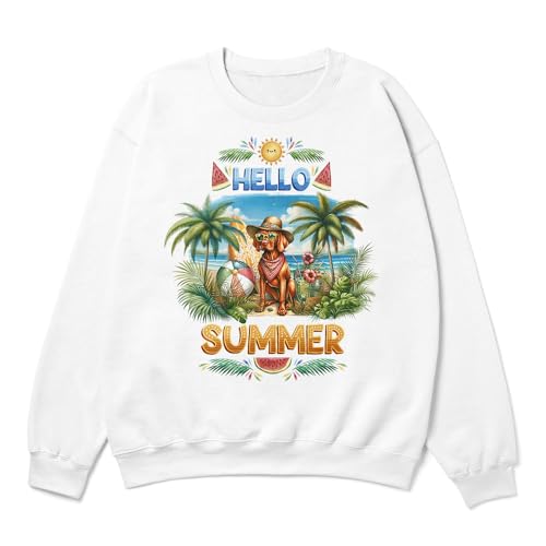 Dog Hello Summer with Sunglasses and Surfboard Tropical Vibes Adult Youth T-shirt Hoodie Sweatshirt