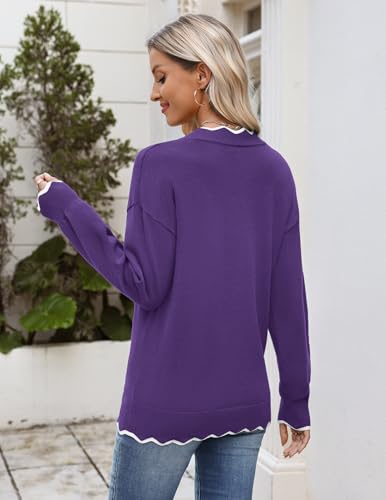 Image of Zeagoo Women's 2026 Fall V Neck Sweater Long Sleeve Lightweight Knit Tops