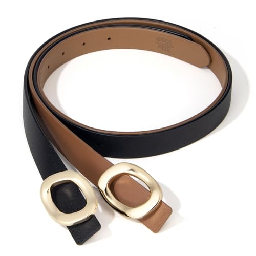 Womens Belt Leather Skinny Thin Waist Belt with Gold Oval Buckle for Dress Pants2