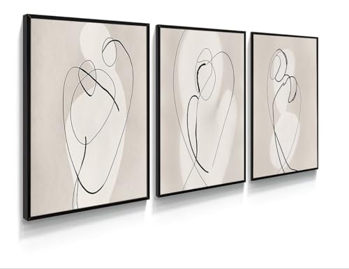 Kit 3 Quadros Arte Minimalista Riscos Forma Orgânica Moderno Decoração Casa Sala e Quarto (32x23cm,