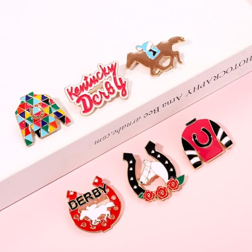 Image of Kentucky Derby Brooches for Women Enamel Horseshoe Riding Suit Brooch Pins Rose Horse Race Day Brooches Kentucky Derby Outfits Accessories Jewelry Gifts