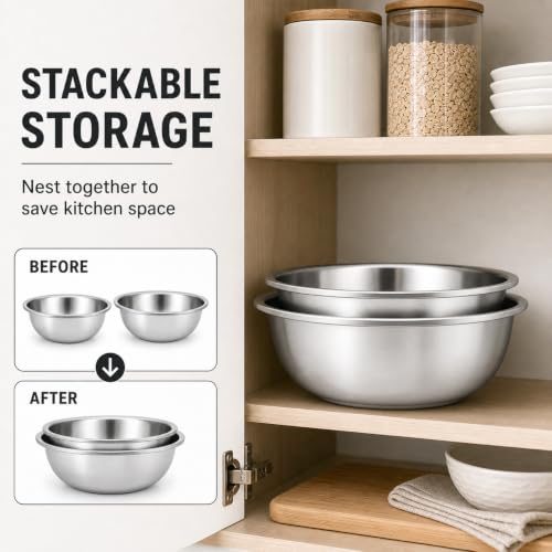 Set de 2 tazones grandes de acero inoxidable 18.9 pulg miniatura 5