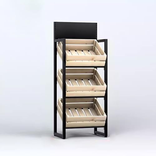 JYHHCYS Commercial Snack Rack Display Stand - Floor Standing Potato Chip Shelf Can Adjustable Tier Spacing - Supermarket Display Rack For Food Fruits Books Toys - Easy To Assemble(Wooden Case,3 tier)