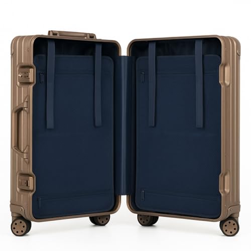 Image of PYB Autograph - Premium Full Aluminium Trolley Bags for Travel, Zipless Cabin Suitcase with TSA Lock, Noiseless 360 Rotating 8 Wheels, Compression Pads and Divider (Gold)