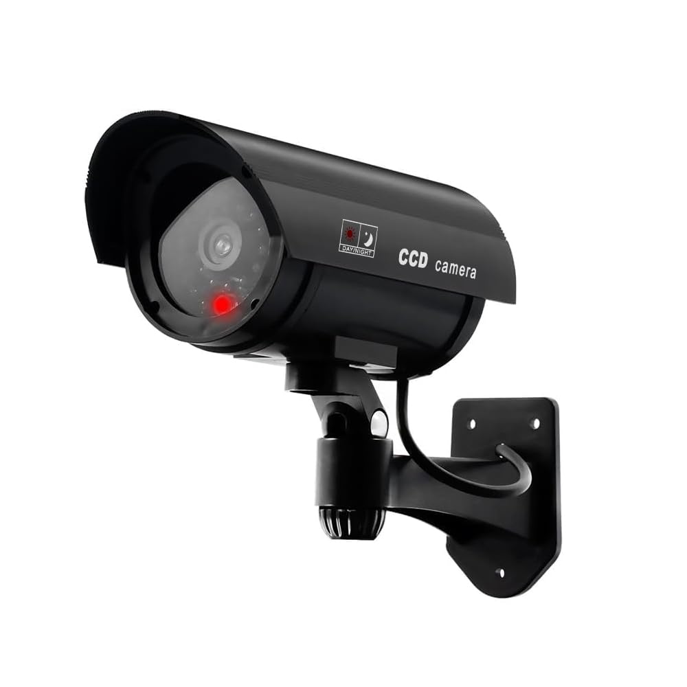 ERWEY 2PCS Caméras factices Caméra Fausse Caméra de Surveillance avec LED Infrarouge Clignotante Rouge d'avertissement pour Exterieur et Intérieure, Noir