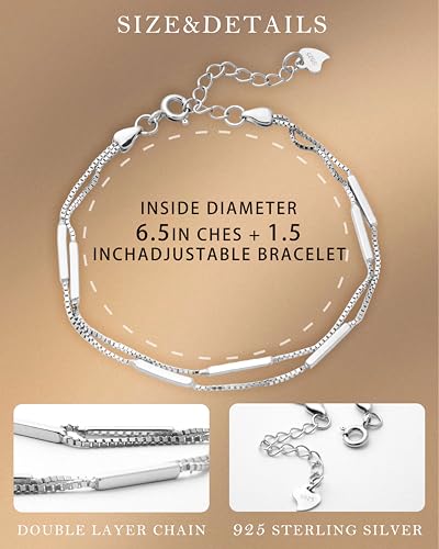 925 Sterling Silver Bracelet for Women Charm Link Chain Adjustabl Mother's Day Gift Anniversary Birthday Jewelry for Wife Girlfriend Her2