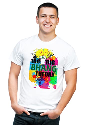 Image of Knitted Polycotton Fabric Regular Fit Men Boys Half Sleeve T-Shirt for Festival of Holi Style 23 White Size : Free