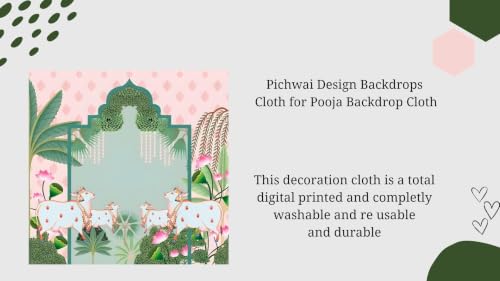 Image of varalakshmi Backdrop | Pichwai Design Backdrops Cloth for Pooja Backdrop Cloth (4 Cow (5x5 ft))| Lakshmi Pooja backdrops Cloths | Backdrop Decoration Cloth | Cow Backdrop Cloth for Decorations