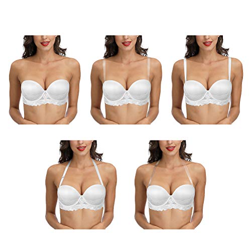 Women's Strapless Push Up Padded Support Backless Plunge Low Cut Convertible Multiway Bra for Wedding White - Image 4