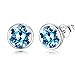 Klassische runde Österreich Kristall Ohrringe, 925 Sterling Silber Ohrstecker, Jubiläum Geburtstag Hochzeitsgeschenke für Frauen, elegante Schmuck Box (Blau)
