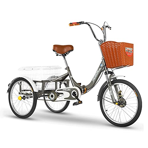 三輪自転車 大人用三輪車 20インチ 三輪自転車 ショッピングバスケット付き トライクバイク ピクニック ショッピング 仕事用 男女兼用 サイクリング ペダリング