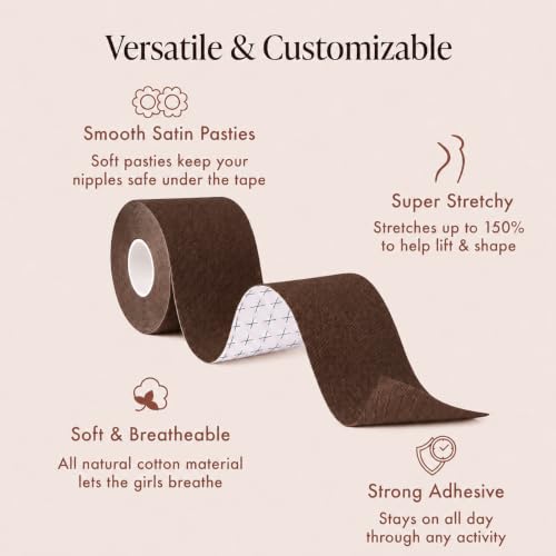 Image of Bare Babe Boob Tape for Breast Lift - Breast Lift Tape - 10 Satin Nipple Pasties - Hypoallergenic Boobtape - Strapless Bra