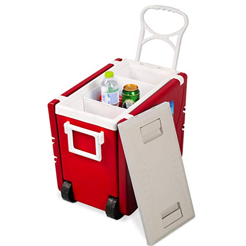 Giantex Multi Function Rolling Cooler Picnic Camping Outdoor W/ Table & 2 Chairs Red #TOP7