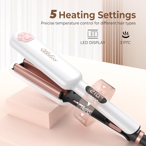 UKLISS Pro Mini prostownica do włosów, lokówka do włosów, duże loki, odpowiednia dla początkujących, wyświetlacz LCD [130-210℃], z matą termoizolacyjną, rękawiczkami i torbą do przechowywania