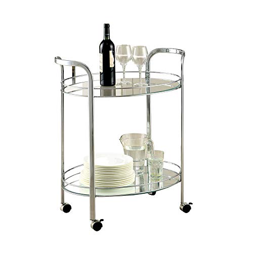 Benjara Contemporary Serving Cart With Caster Wheels, Chrome, One Size #TOP24