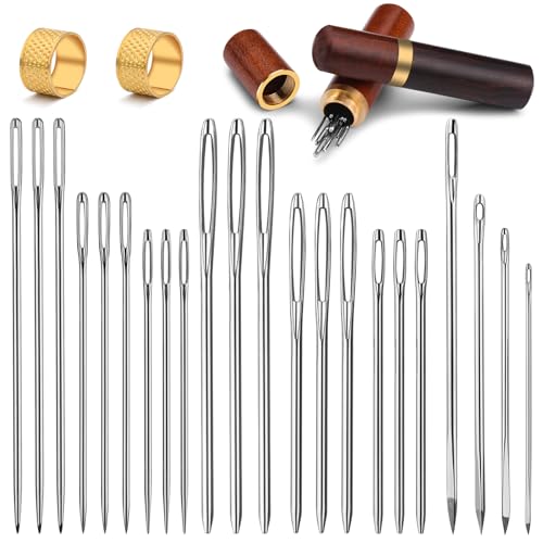 El kit de 26 agujas de coser triangulares de cuero incluye 4 tamaños, agujas de ojo grande, agujas de costura roma y puntiaguda para coser a mano