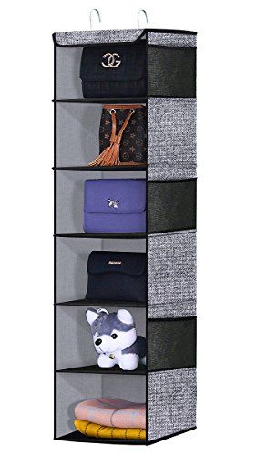 homyfort Organizador de Armario de 6 Niveles, Estantería Colgante de Tela, Estante de Tela para Armario, Estantería Colgante Flexible para Guardar Ropa, Negro Lino, 7XAX6CP