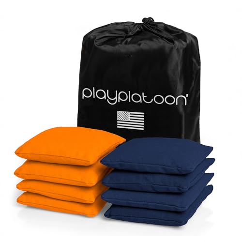 Image of Play Platoon Cornhole Bags Weather Resistant- Set of 8 Regulation Bean Bags for Tossing- Official Professional Size & Weight Corn Hole Bags Two Color All Weather Cornhole Beans Bag Set with Tote Bag