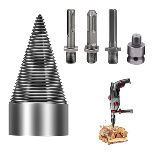 Bebochoi Bohrkegel Holzspalter 50mm mit 4pcs Bohrgriffe, HolzspalterSchraube Kegel, Kegelspalter Stufenbohrer Holzschneider, Brennholz Holzspalter zum Spalten und Fällen von Bäumen