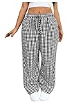 Floerns Women's Plus Size Drawstring Waist Gingham Plaid Baggy Wide Leg Pants Black and White X-Large Plus