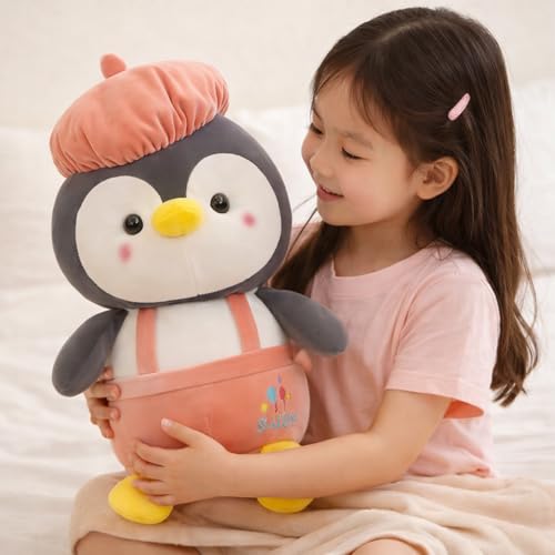 Image of SCOOBA Cap Penguin Plush Soft Toy 35cm Penguin Plush Toy, 35cm, Soft and Cute Cartoon Design, Fun Stuffed Animal Pink Color