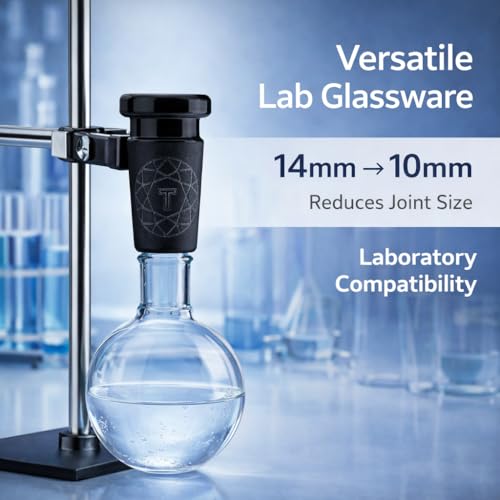 Image of Terporium Borosilicate Glass Reduction Adapter (Single) | Laboratory Glassware Connector | 14mm Male to 10mm Female Scientific Glass Adapter Lab Glassware | Black