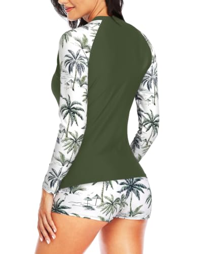 Image of Daci Women Two Piece Rash Guard Long Sleeve Swimsuits with Short UPF 50+