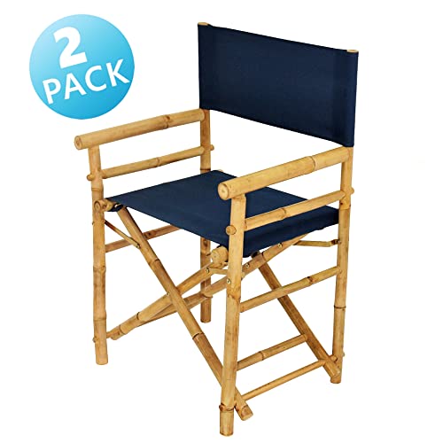 Zew Indoor Outdoor Set Of 2 Folding Bamboo Director Chair, 23" L X 18" W X 35" H, Cobalt #TOP6
