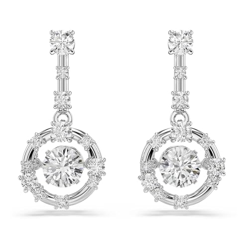 Swarovski Constella Drop Earrings, Round Cut, Dancing Stone, White, Rhodium Plated