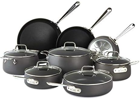 All-Clad HA1 Hard Anodized Nonstick Cookware Set 13 Piece Induction Pots and Pans Black