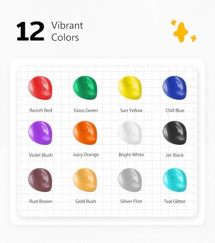 Washable Paint for Kids 12 Colors, Non-Toxic, Safe & Washable for Toddlers, Tempera Paint with Brushes, Palette & Bucket, School Project Art Supplies - 5