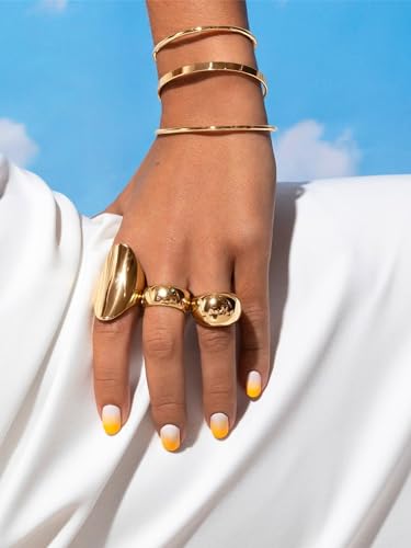 Miniatura 4 de SINGULARU - Anillo Curve Rainbow. Latón con Acabado Baño en Oro de 18 Kt. Joyas para Mujer. Talla 12