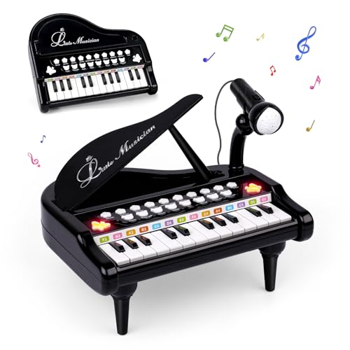 Image of nicknack Baby Piano Toy 1 Year Old Toddler Musical Keyboard with Microphone Black Piano Babies Play Music Toy Birthday Gift for 2 3 Year olds