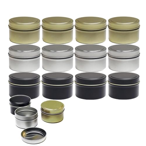 Tarros Metálicos Vacíos,12PCS Tarro de Vela,Vela de Aromaterapia Contenedores,Latas de Velas de Metal,Tarros Para Velas 55 ml Redondos Reutilizables,Para Hacer velas, Manualidades, Joyas, Cosméticos