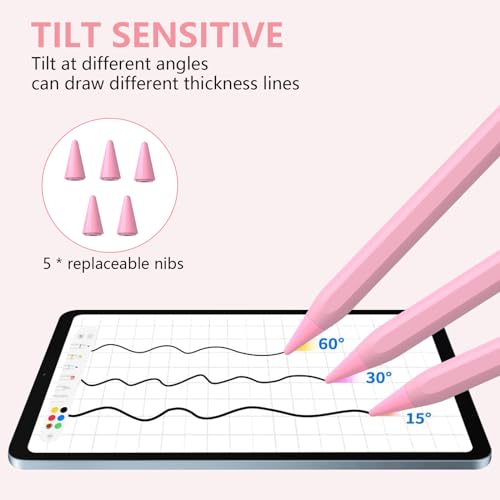 Image of Stylus Pen for iPad 2018-2023 with Palm Rejection, Active Pencil for iPad 10th /9th /8th /7th /6th Generation, for iPad Pro 11 /12.9 inch, for iPad Air 5th /4th /3th Gen, for iPad mini 6th /5th Gen (Pink)