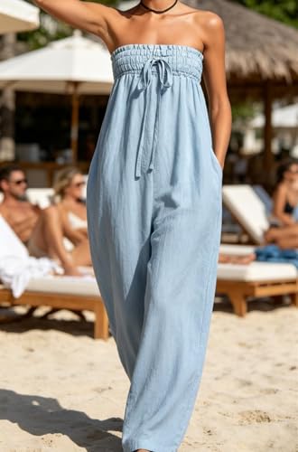 Overol holgado de lino ideal para tus días de playa y paseos de verano 4