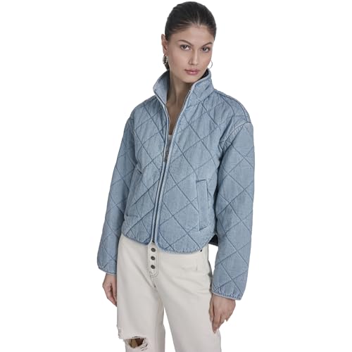 Levis Womens Diamond Quilted Cotton Jacket Light Wash Denim Medium