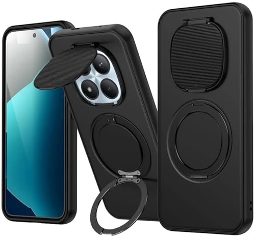 Image of Spazy Case Oppo A6 Pro 5G Back Cover|Premium Magnetic Ring Stand Case with Camera Protection Slider|360 Rotating Kickstand|Slim & Strong Grip Phone Case for Oppo A6 Pro 5G-Black