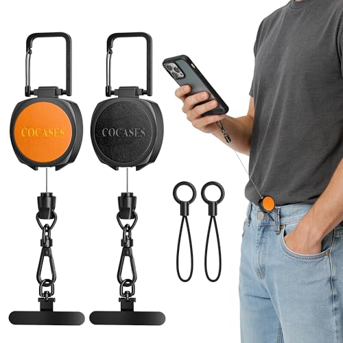 COCASES 2 Stück Anti-Diebstahl Handy-Sicherungsband, Einziehbares Handyband mit Karabiner und 360° Metallhalter, Kette mit Diebstahlschutz für Outdoor Skifahren, Wandern, Klettern, Schwarz/Orange COCASES 2 Stück Anti-Diebstahl Handy-Sicherungsband, Einziehbares Handyband mit Karabiner und 360° Metallhalter, Kette mit Diebstahlschutz für Outdoor Skifahren, Wandern, Klettern, Schwarz/Orange